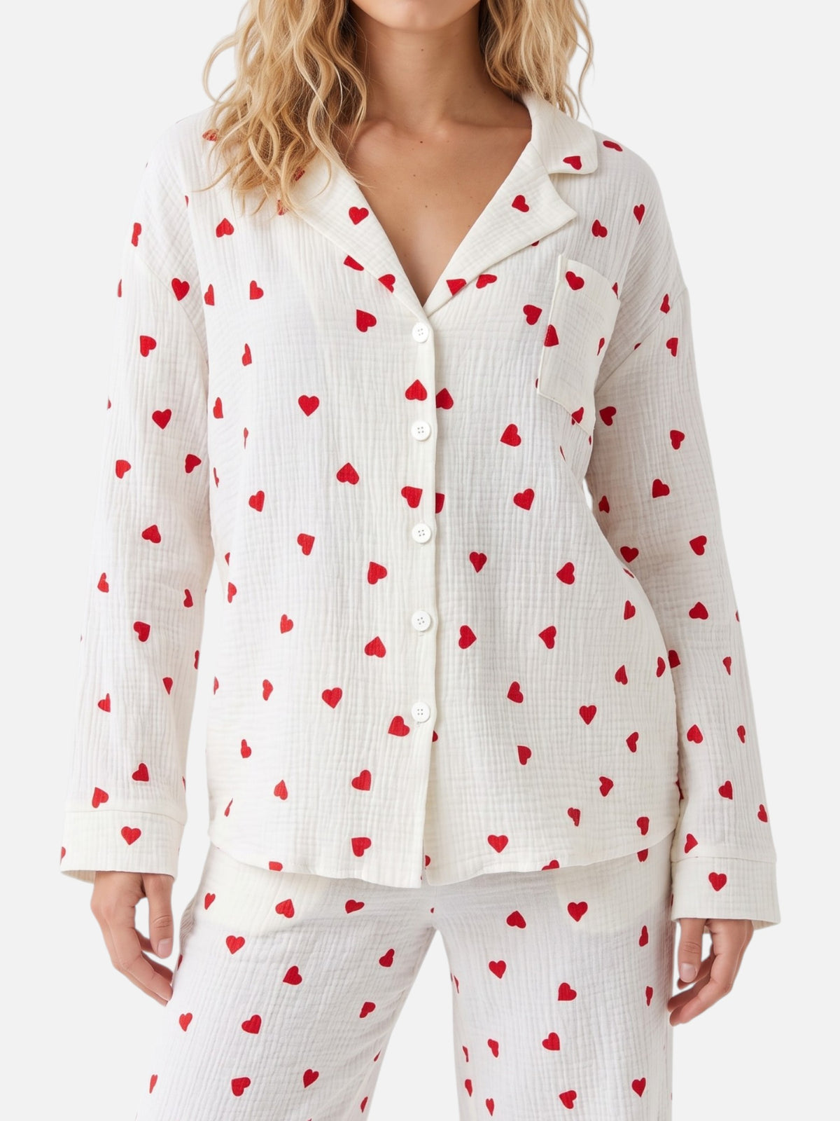 Pyjama Femme Imprimé Coeurs Manches Longues