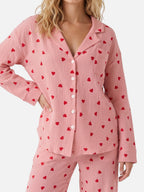Pyjama Femme Imprimé Coeurs Manches Longues