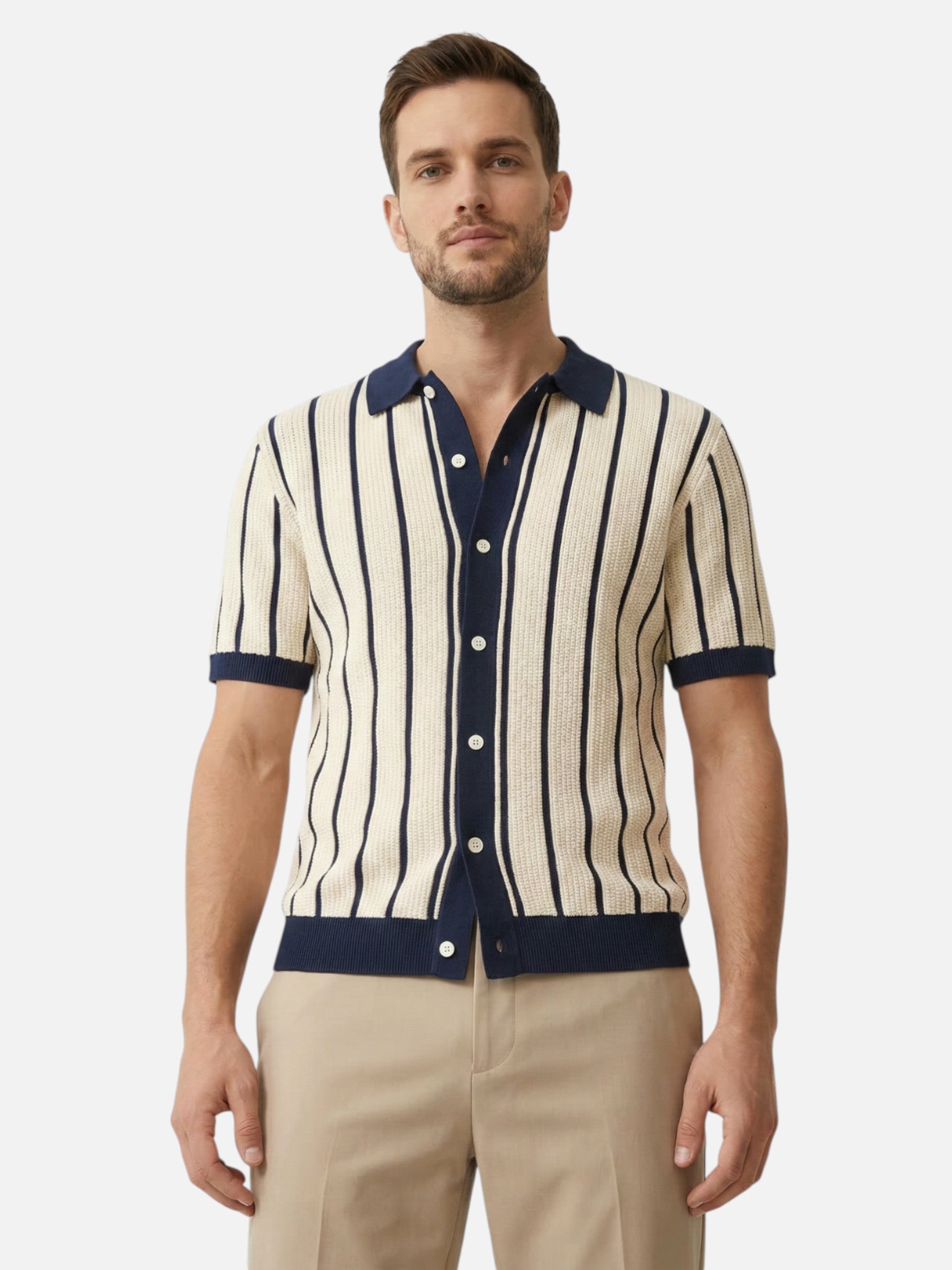 Polo homme rayé en maille texturée à boutons