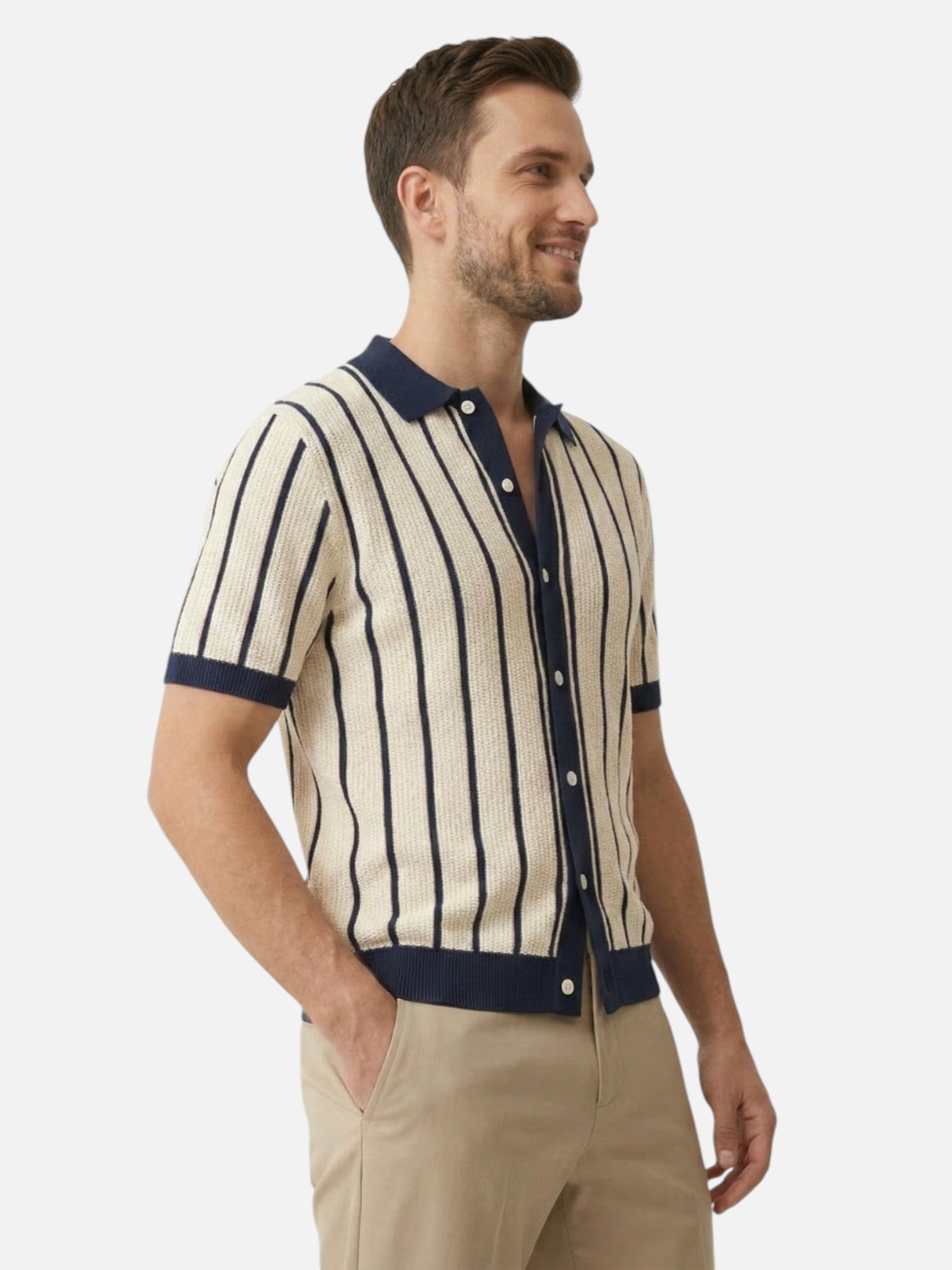 Polo homme rayé en maille texturée à boutons