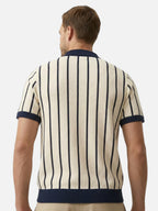 Striped men's textured knit polo with buttons
