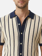 Striped men's textured knit polo with buttons