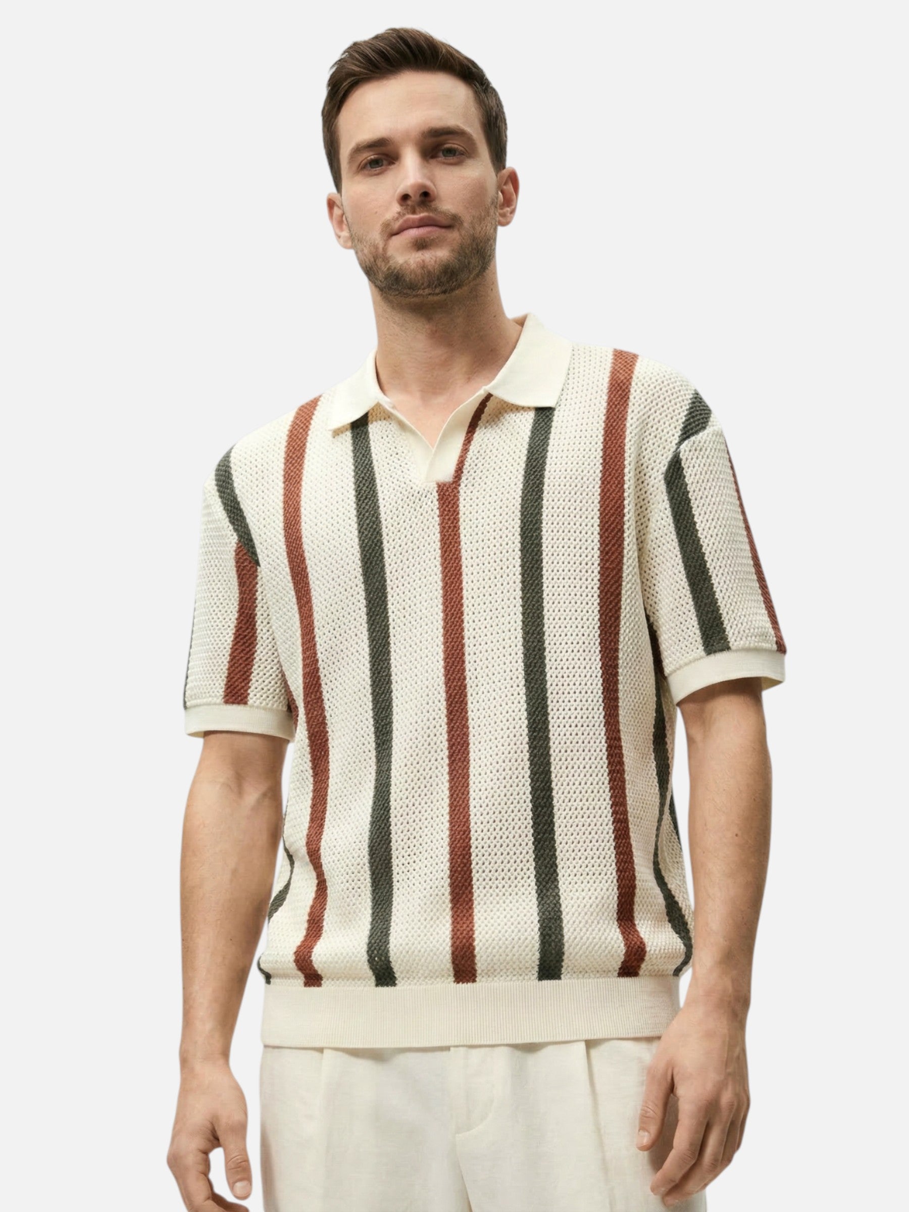 Polo para hombre a rayas de punto texturizado elegante