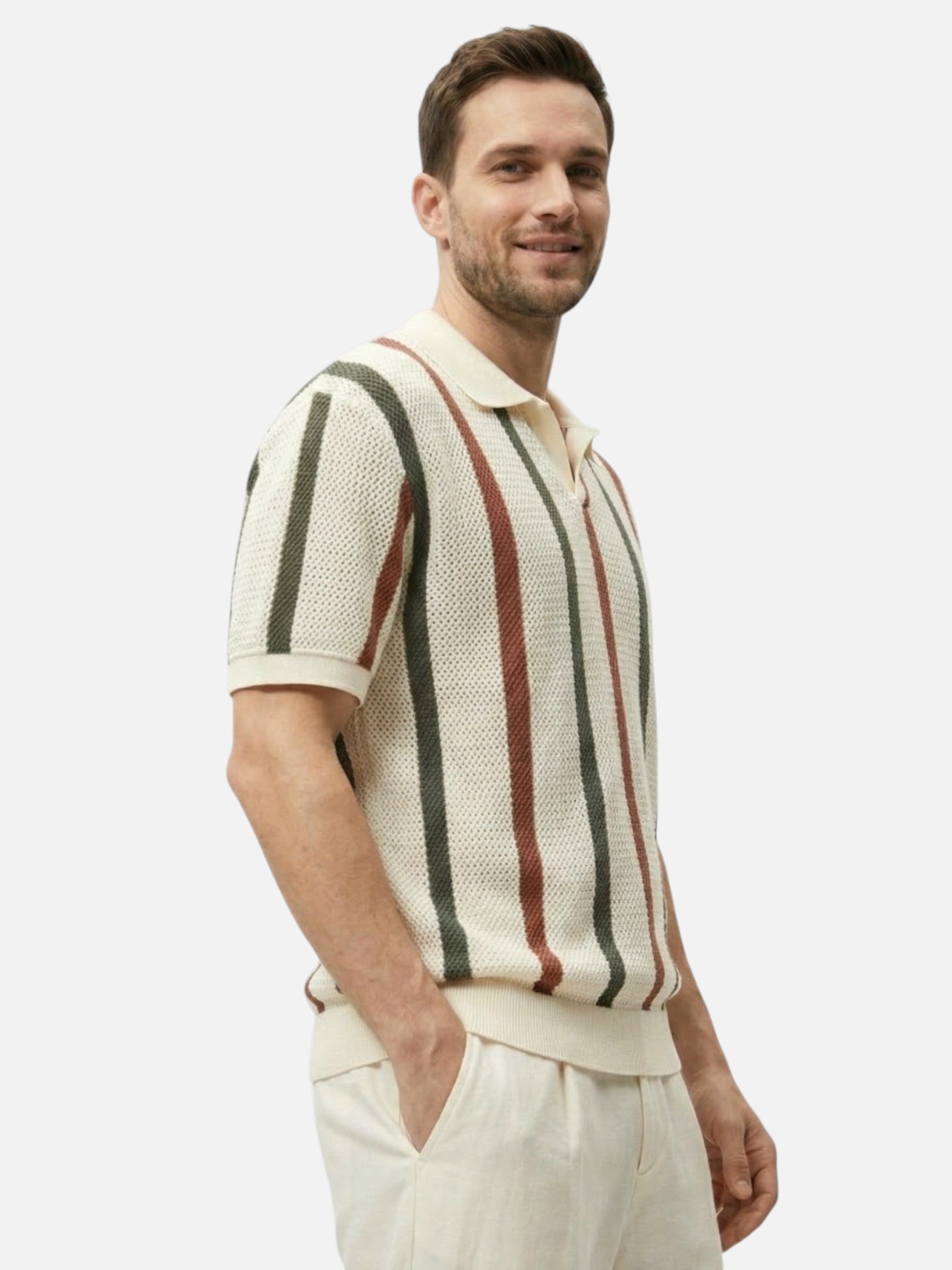 Elegant striped men's textured knit polo