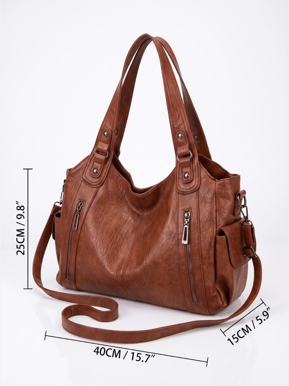 Sac Hobo Femme Simili Cuir Multipoches Porté Épaule Détail Zippé