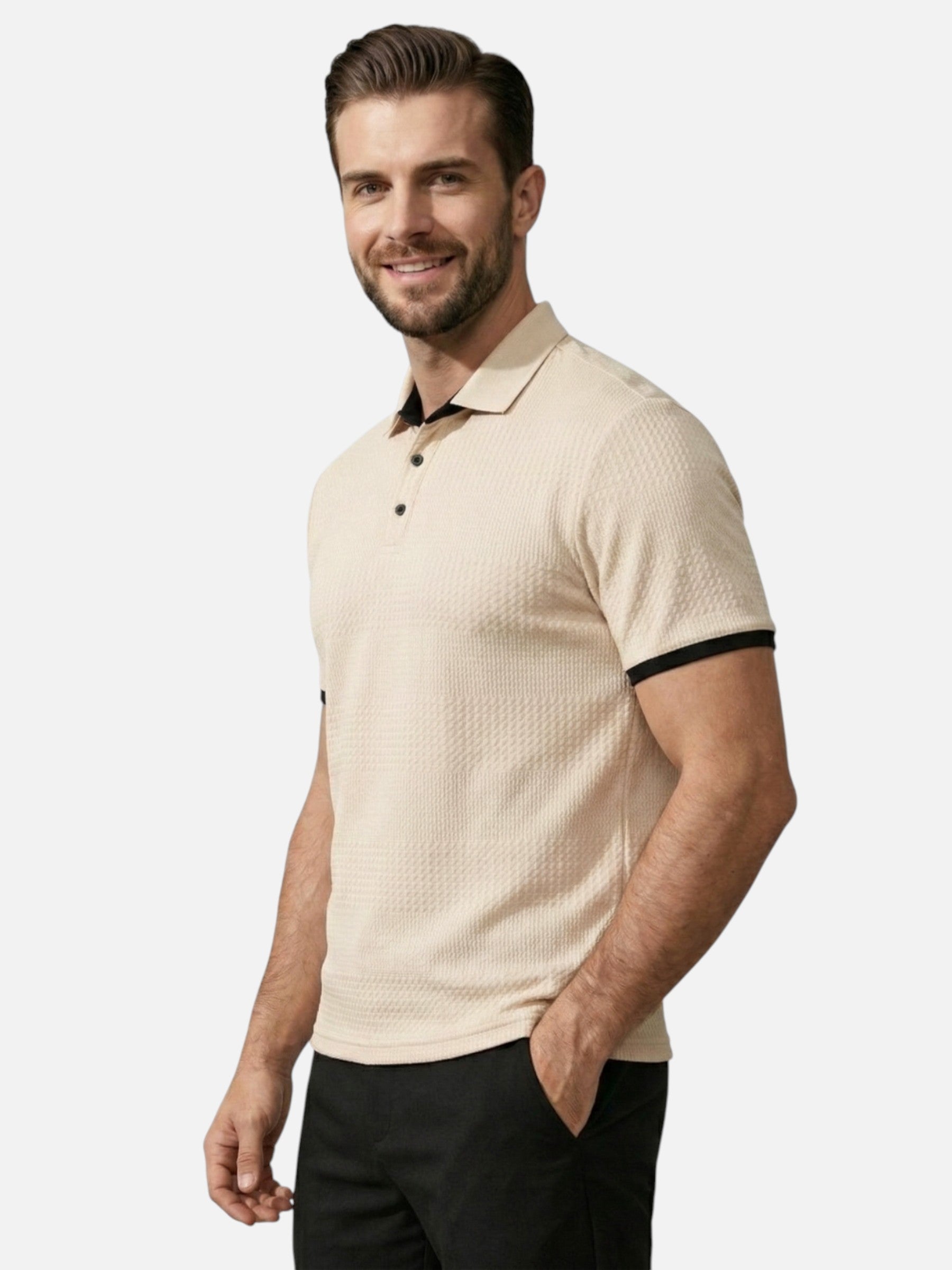 Polo texturizado elegante de manga corta para hombre