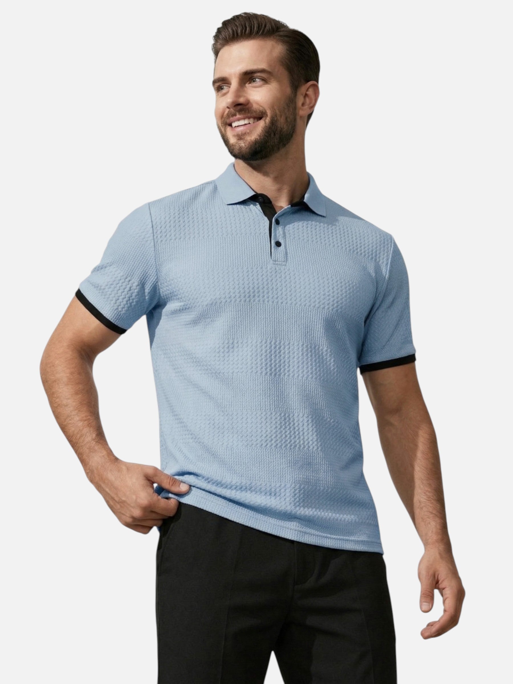 Polo texturizado elegante de manga corta para hombre