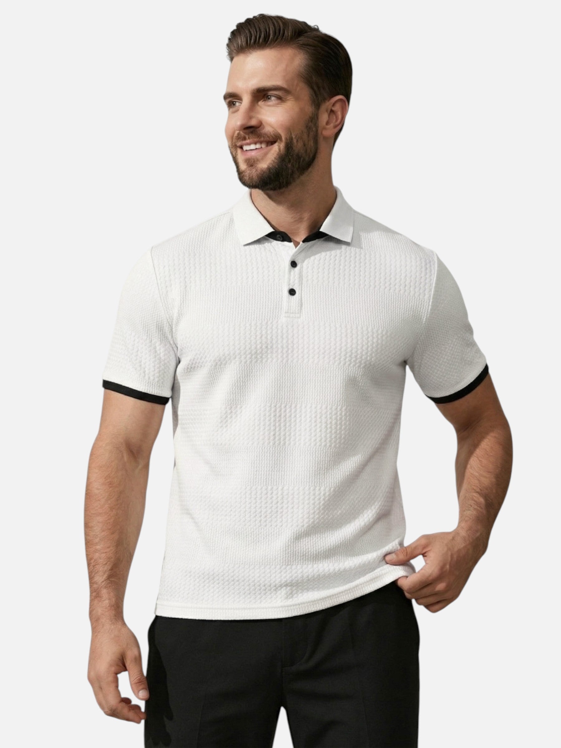 Polo texturizado elegante de manga corta para hombre