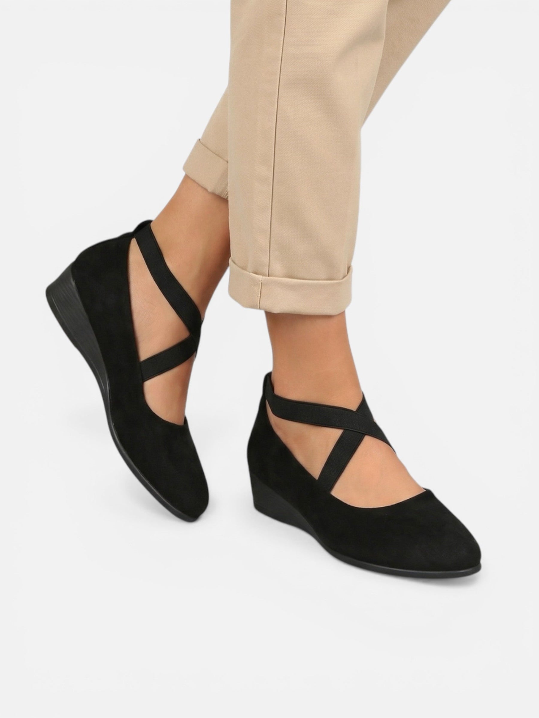 Women's comfortable wedge ballet flats with elegant crossed straps