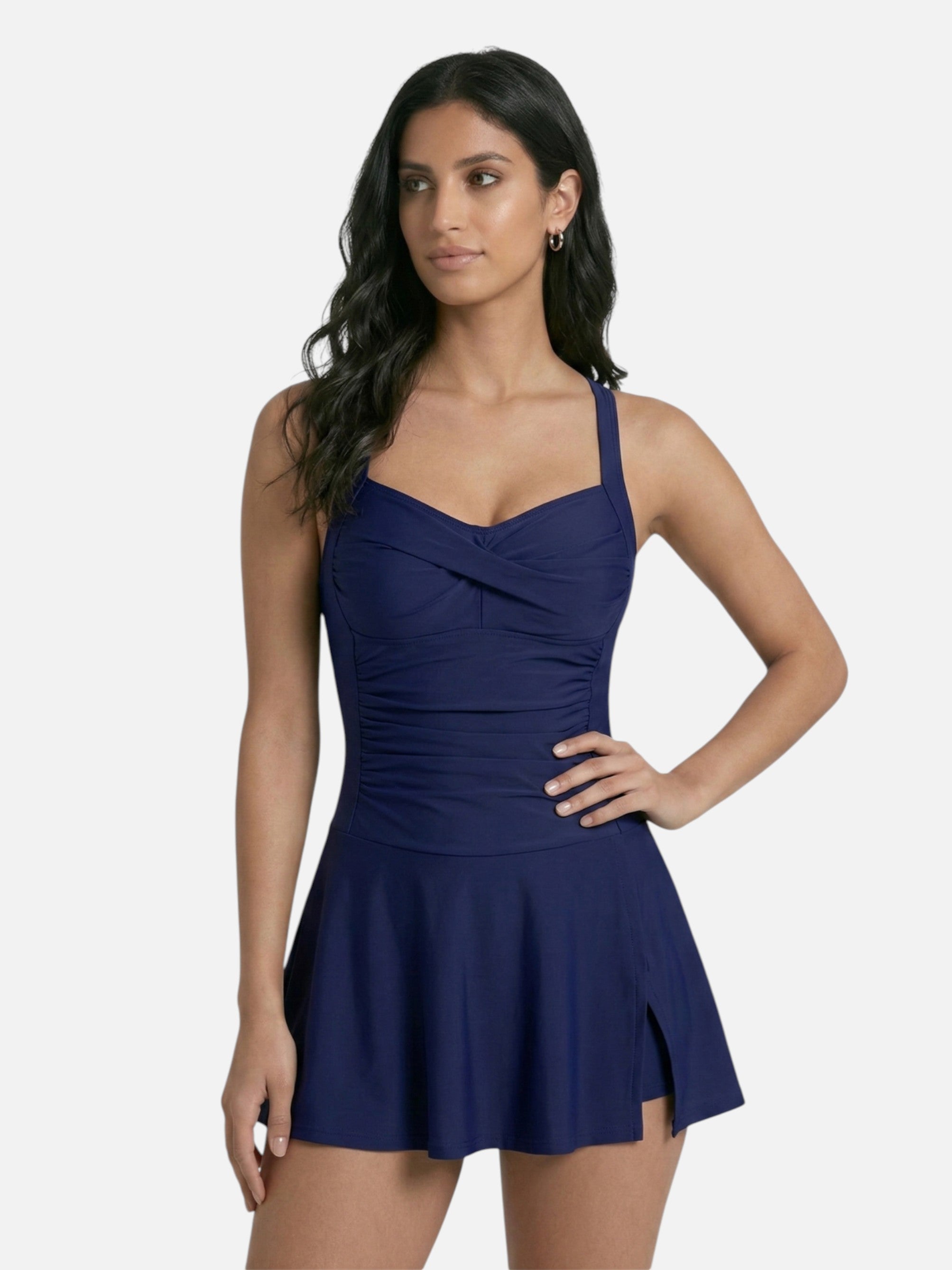 Maillot de bain une pièce col cœur avec jupette pour femme