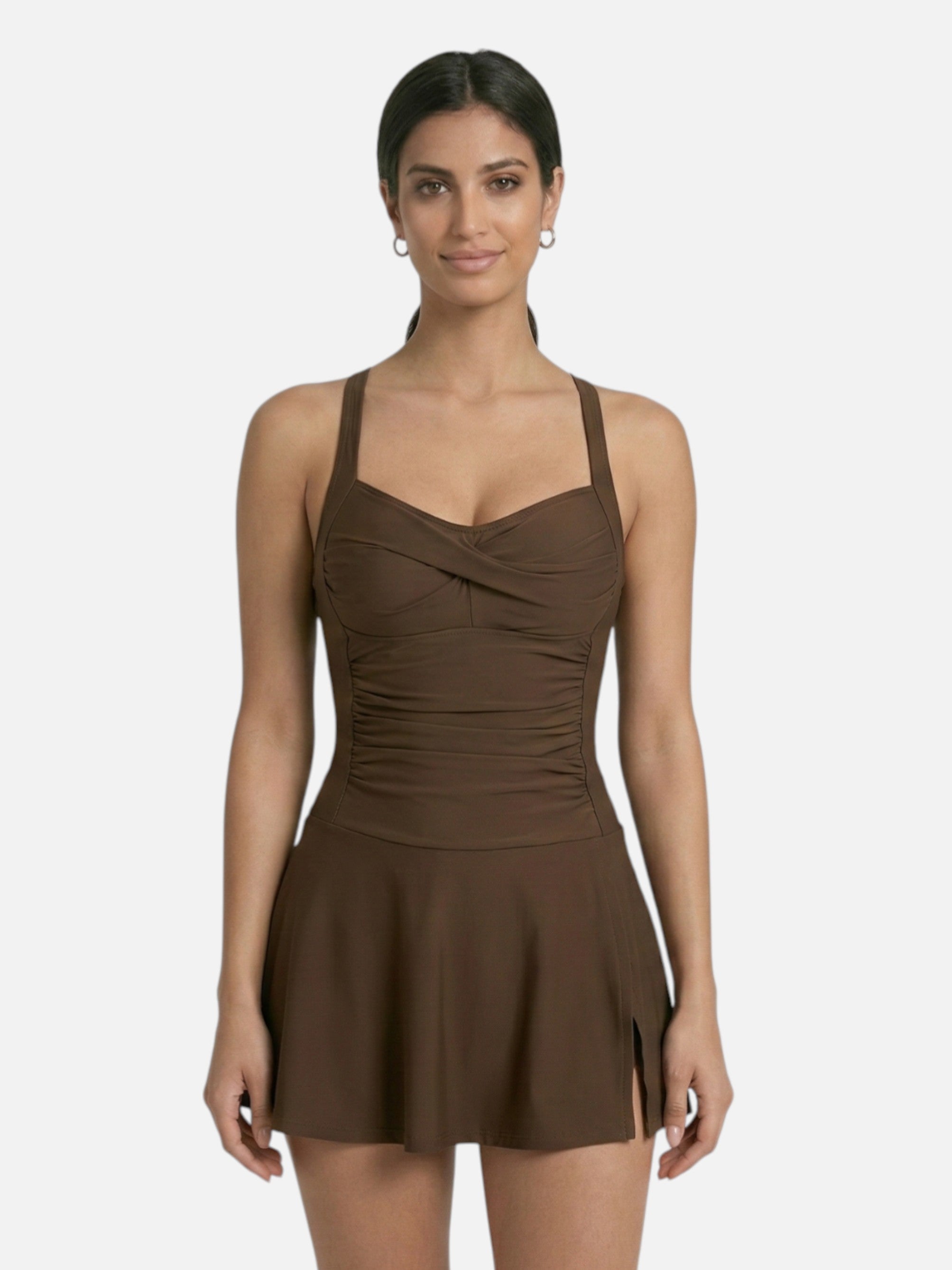 Maillot de bain une pièce col cœur avec jupette pour femme