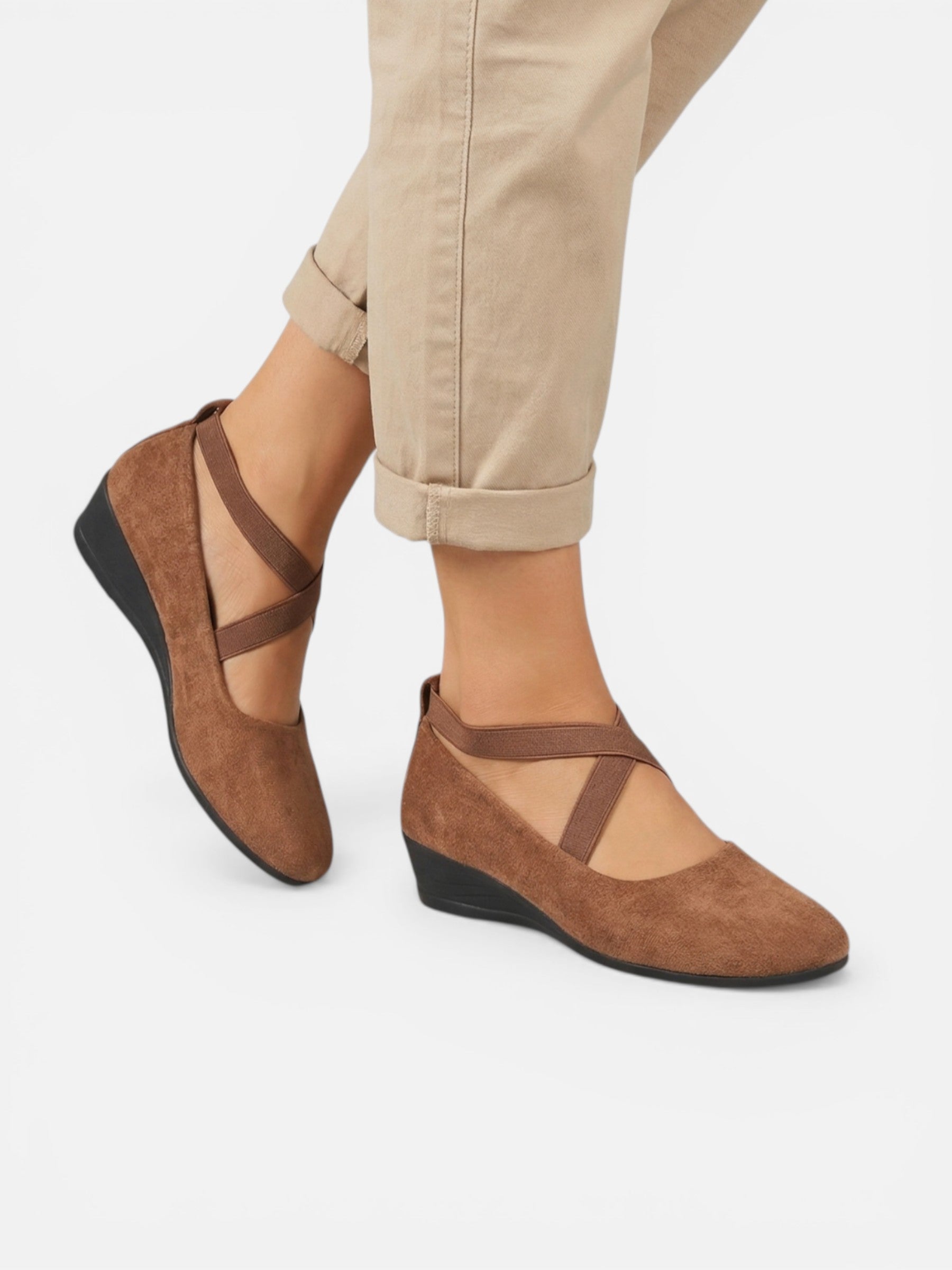Women's comfortable wedge ballet flats with elegant crossed straps
