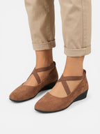 Women's comfortable wedge ballet flats with elegant crossed straps