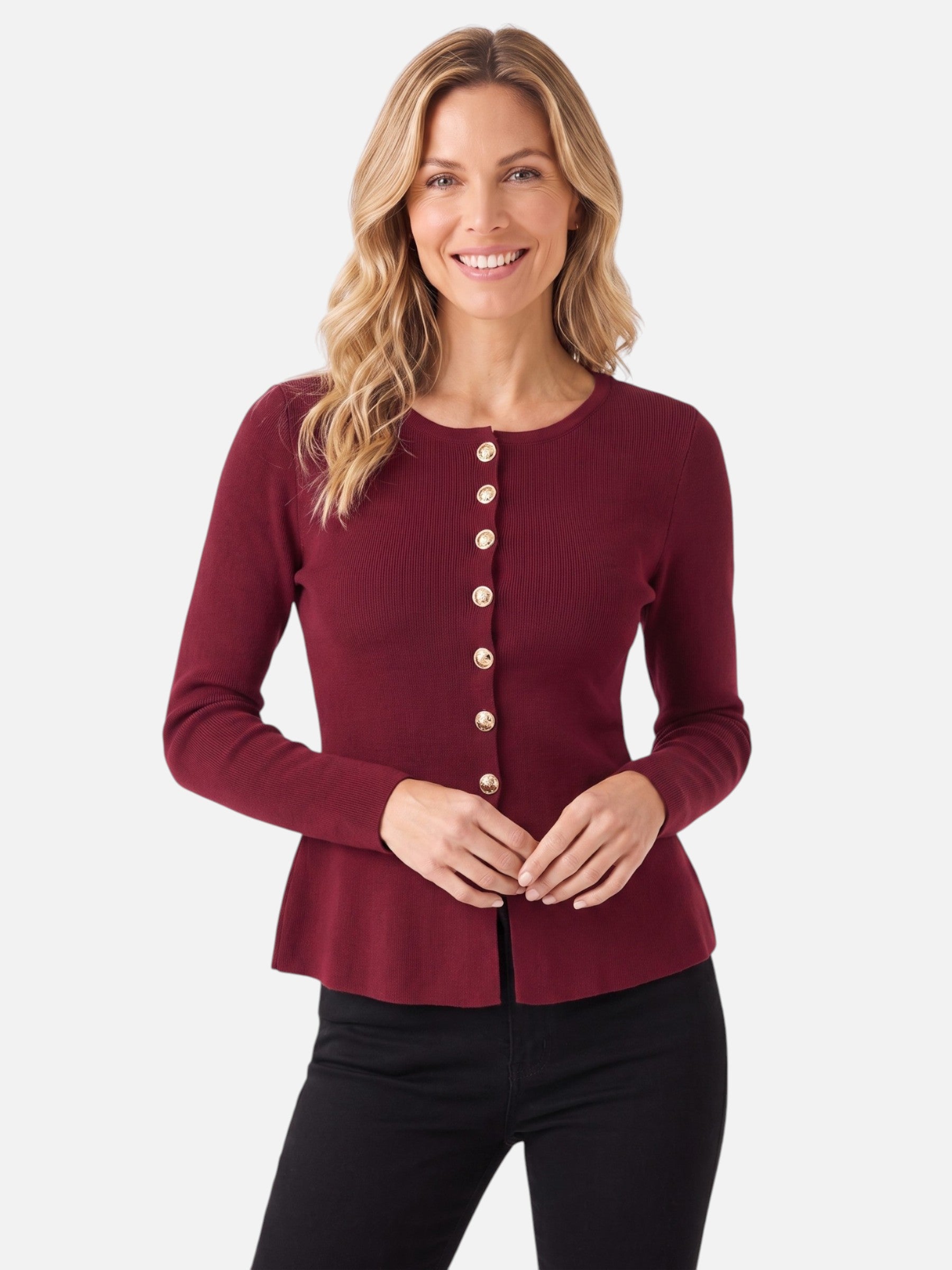 Women's Knit Button Front Long Sleeve Cardigan