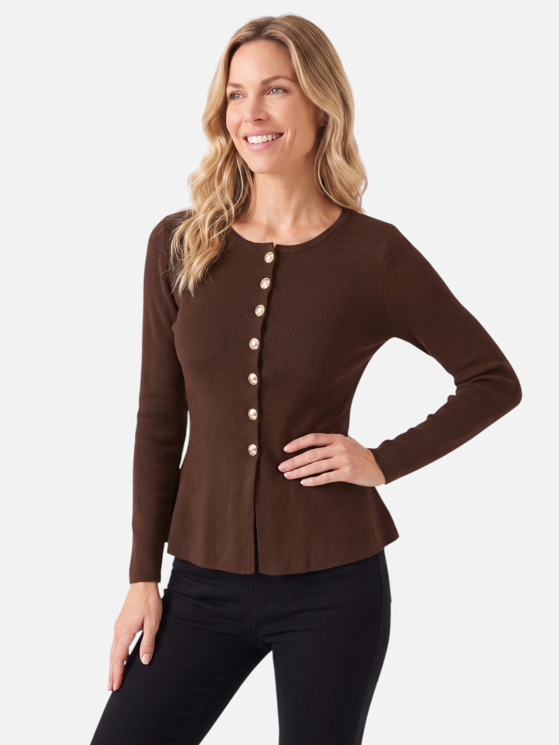 Women's Knit Button Front Long Sleeve Cardigan