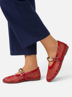 Ballerines Mary Jane Femme Résille Boucle Dorée