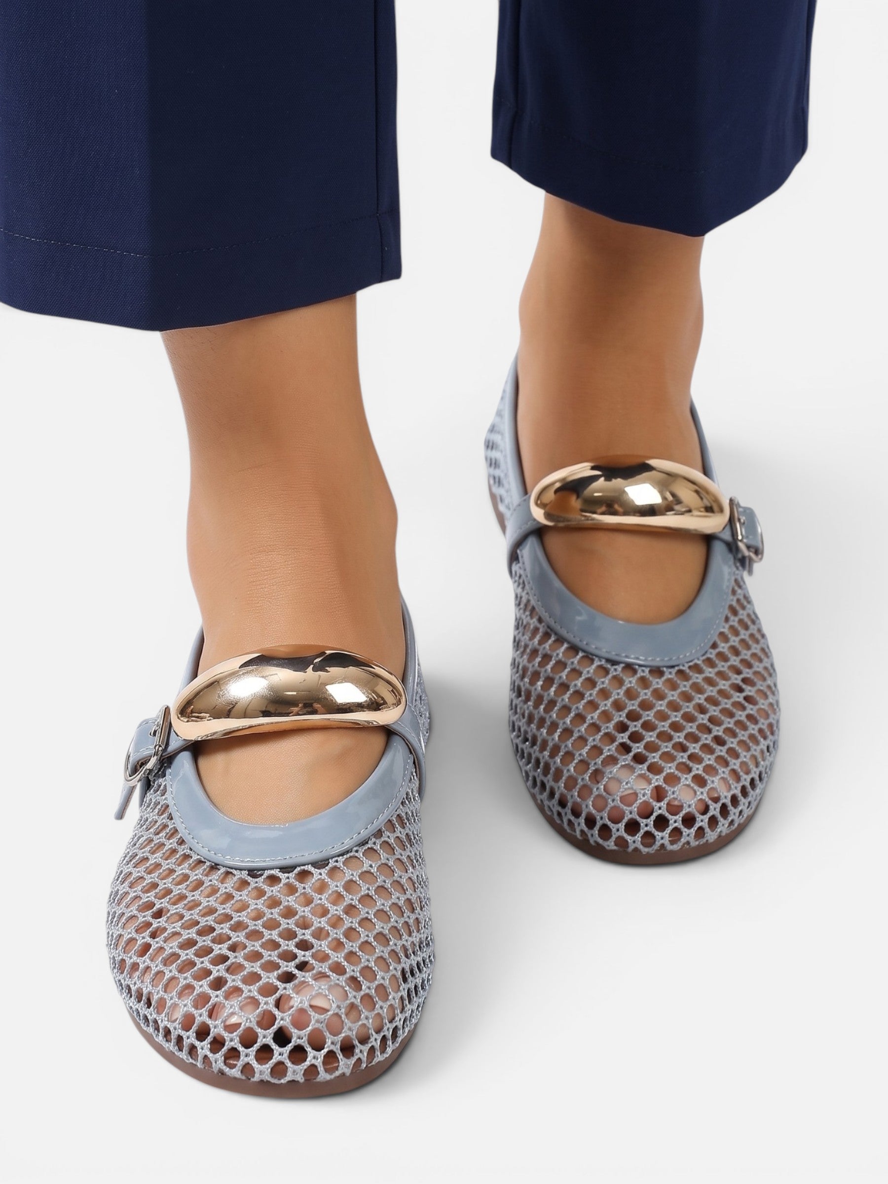 Ballerines Mary Jane Femme Résille Boucle Dorée