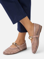 Ballerines Mary Jane Femme Résille Boucle Dorée