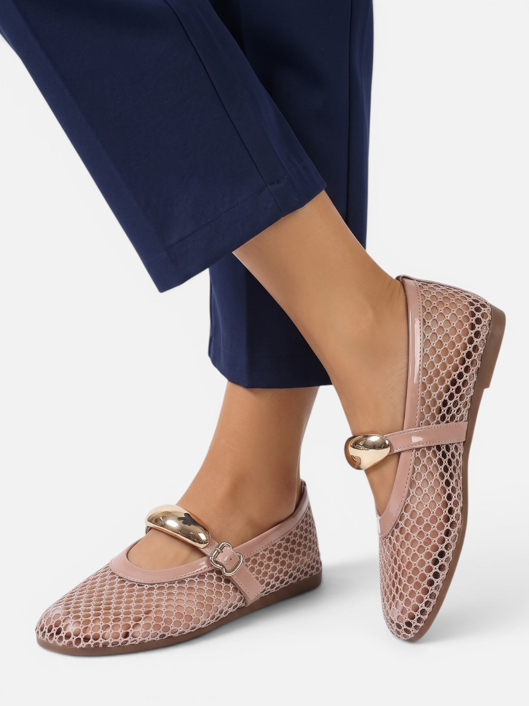Ballerines Mary Jane Femme Résille Boucle Dorée