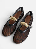 Ballerines Mary Jane Femme Résille Boucle Dorée