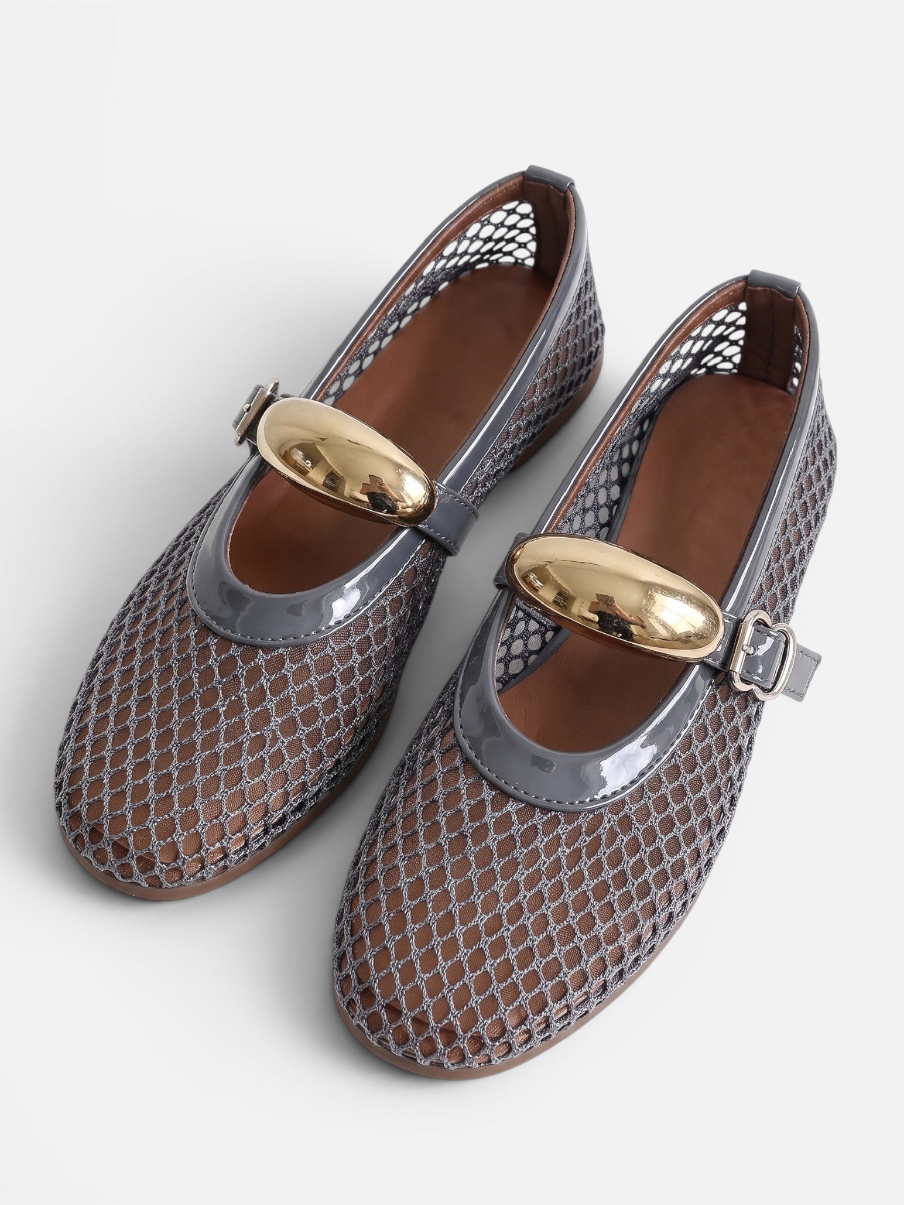 Ballerines Mary Jane Femme Résille Boucle Dorée