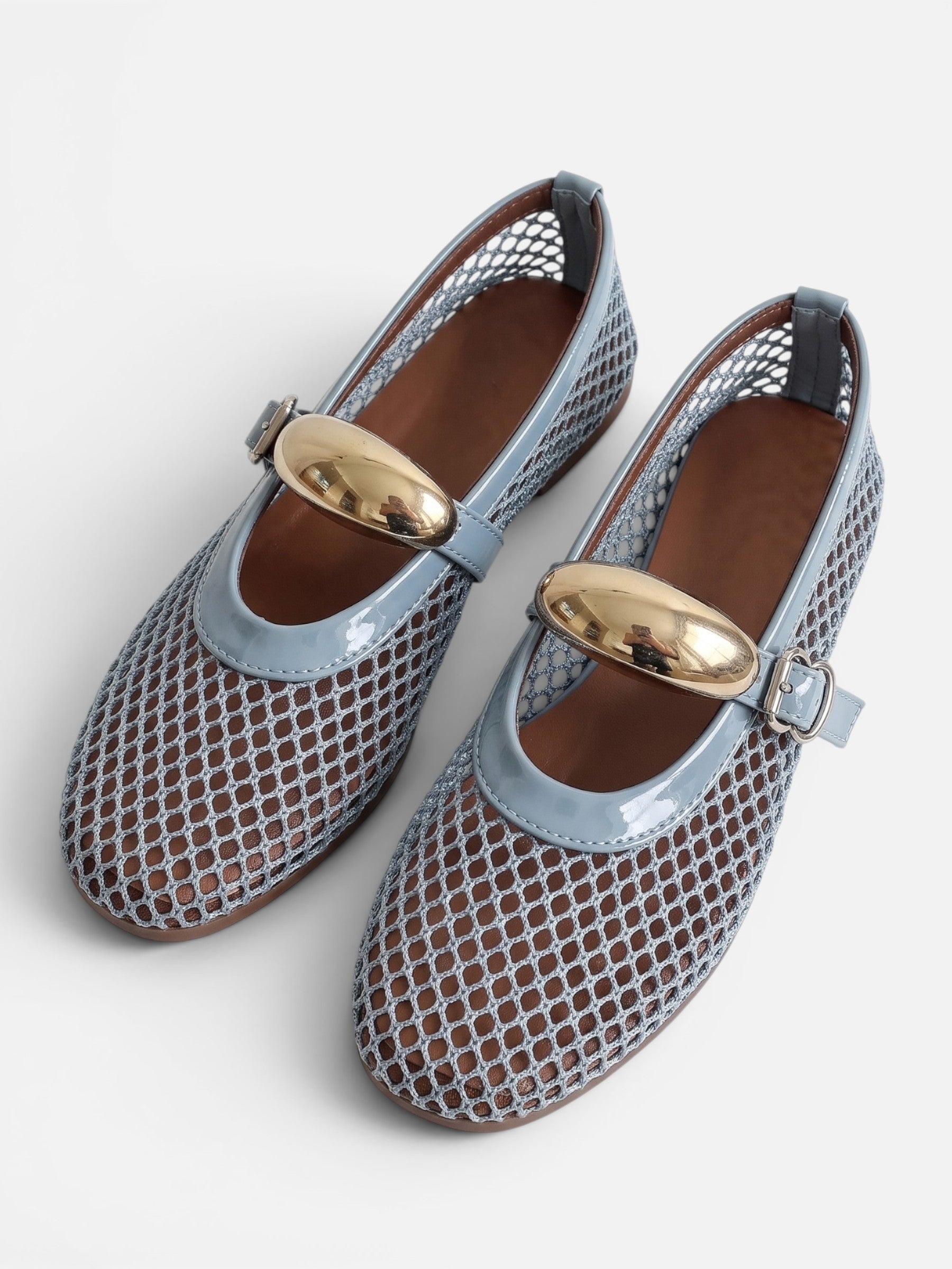 Ballerines Mary Jane Femme Résille Boucle Dorée