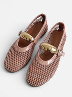 Ballerines Mary Jane Femme Résille Boucle Dorée