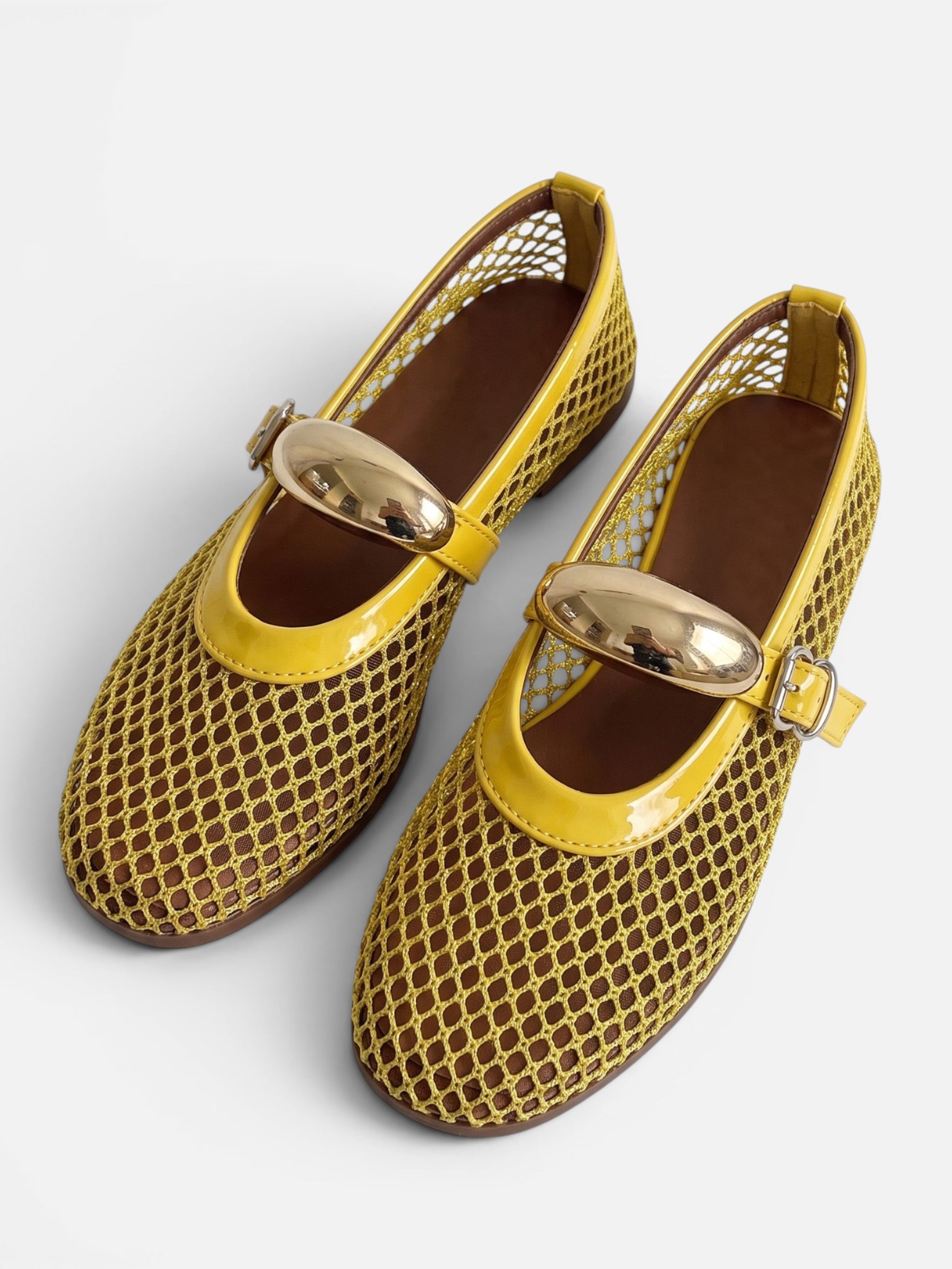 Ballerines Mary Jane Femme Résille Boucle Dorée