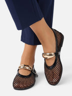 Ballerines Mary Jane Femme Résille Boucle Dorée