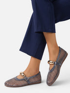 Ballerines Mary Jane Femme Résille Boucle Dorée