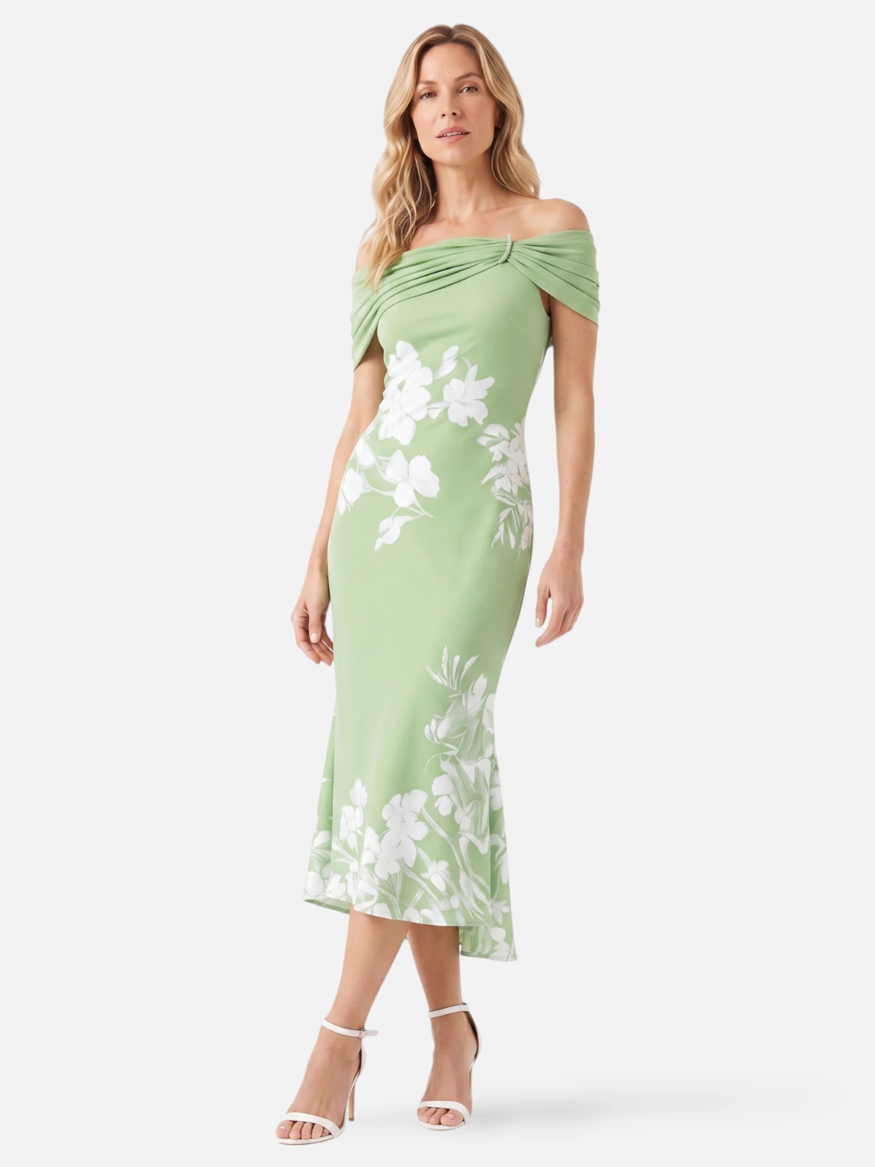 Robe Mi-Longue Femme Épaules Dénudées Fleurie