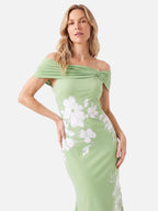 Robe Mi-Longue Femme Épaules Dénudées Fleurie