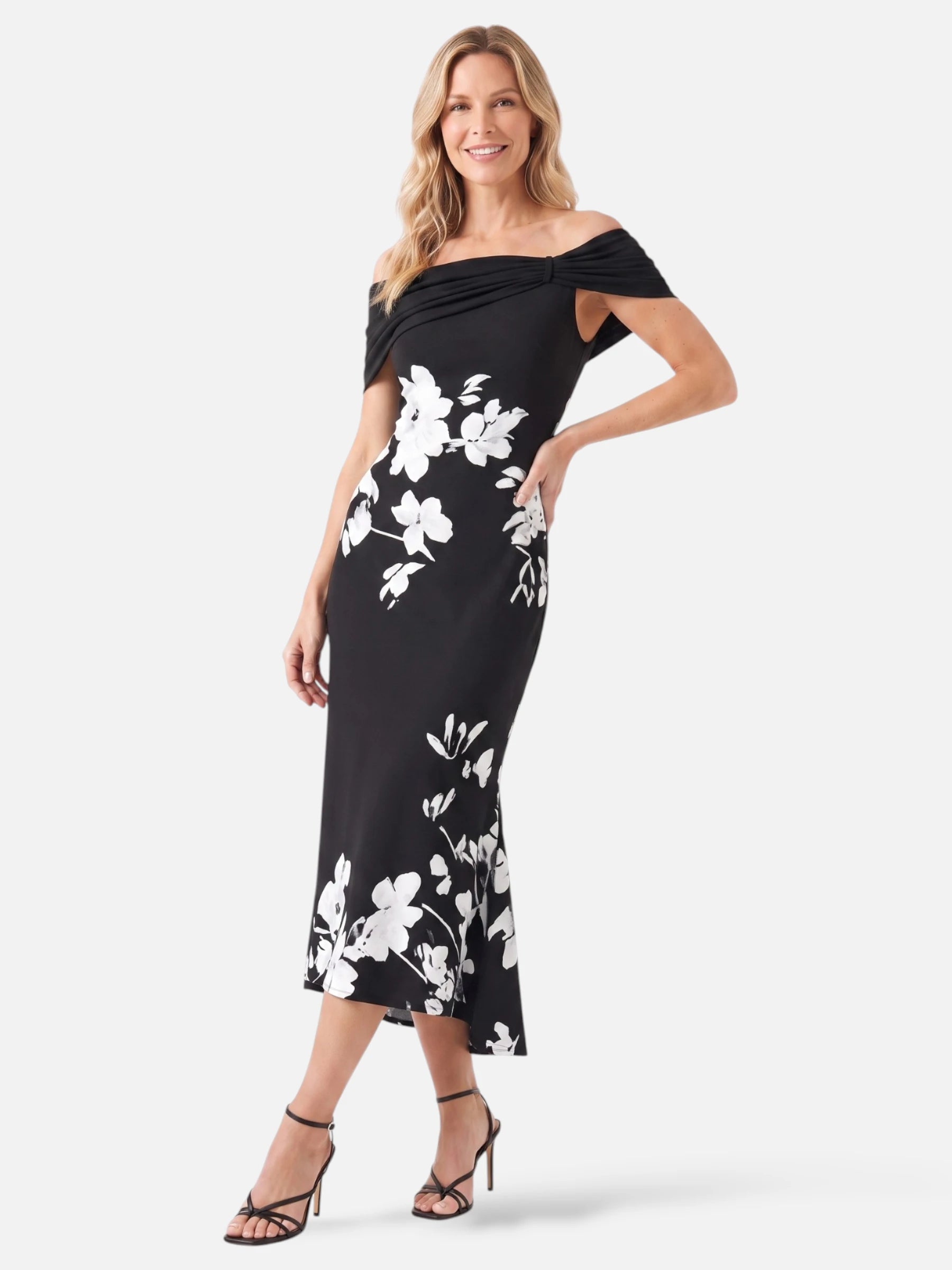 Robe Mi-Longue Femme Épaules Dénudées Fleurie