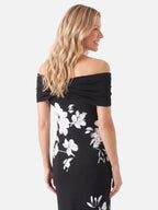 Robe Mi-Longue Femme Épaules Dénudées Fleurie