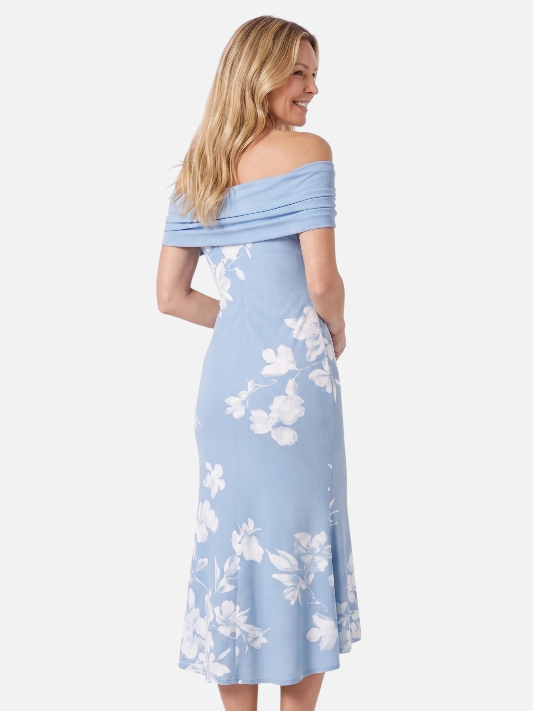 Robe Mi-Longue Femme Épaules Dénudées Fleurie