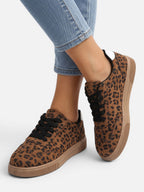 Women's Leopard Print Lace Up Trainers