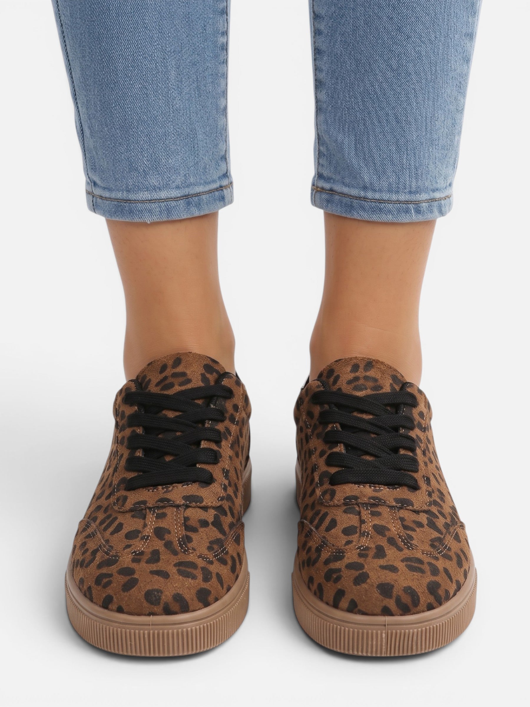 Women's Leopard Print Lace Up Trainers