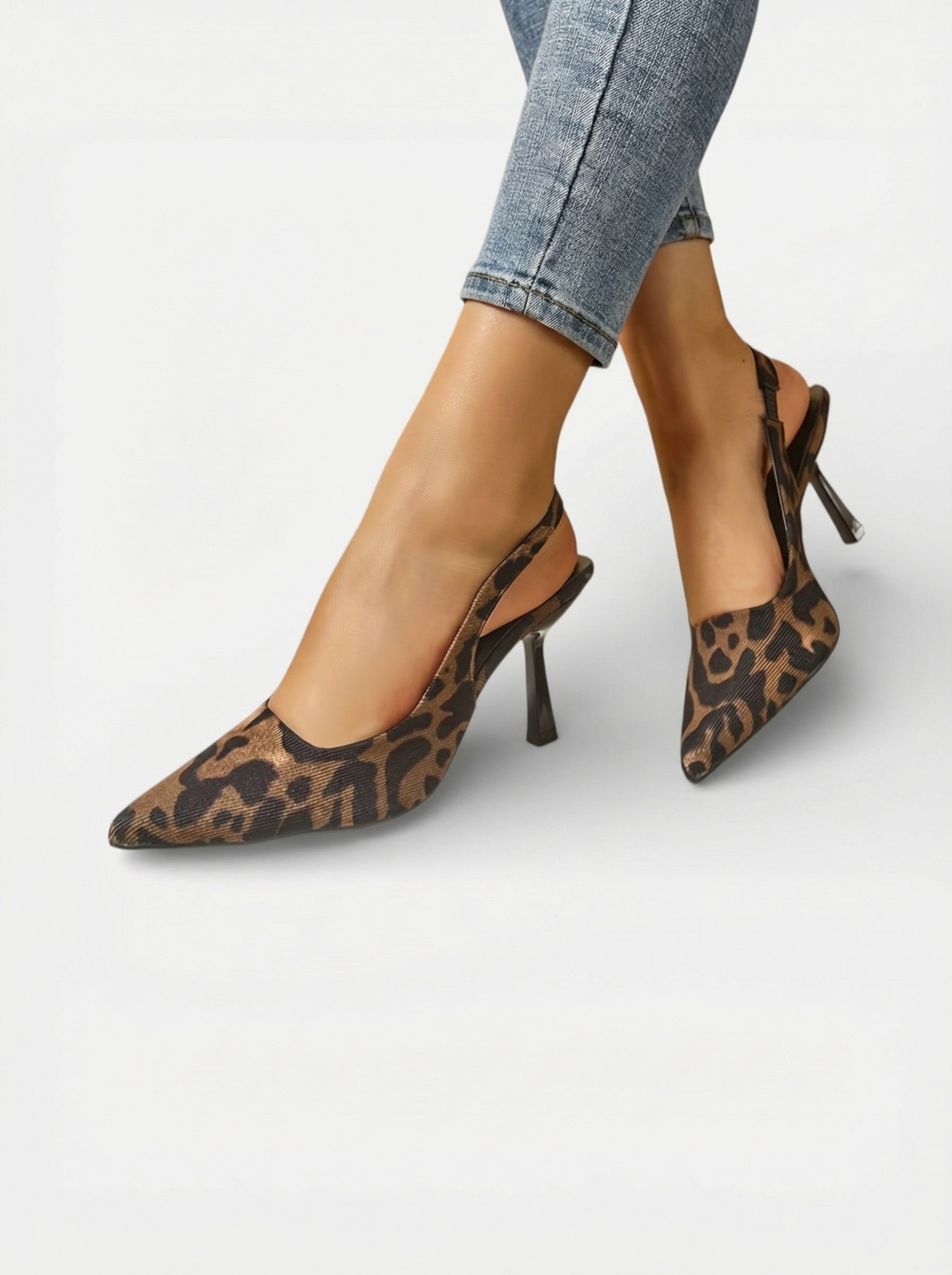 Escarpins léopard à bride arrière bout pointu pour femme