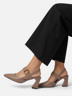 Women's Leather Slingback Block Heel Pumps with Buckle Strap