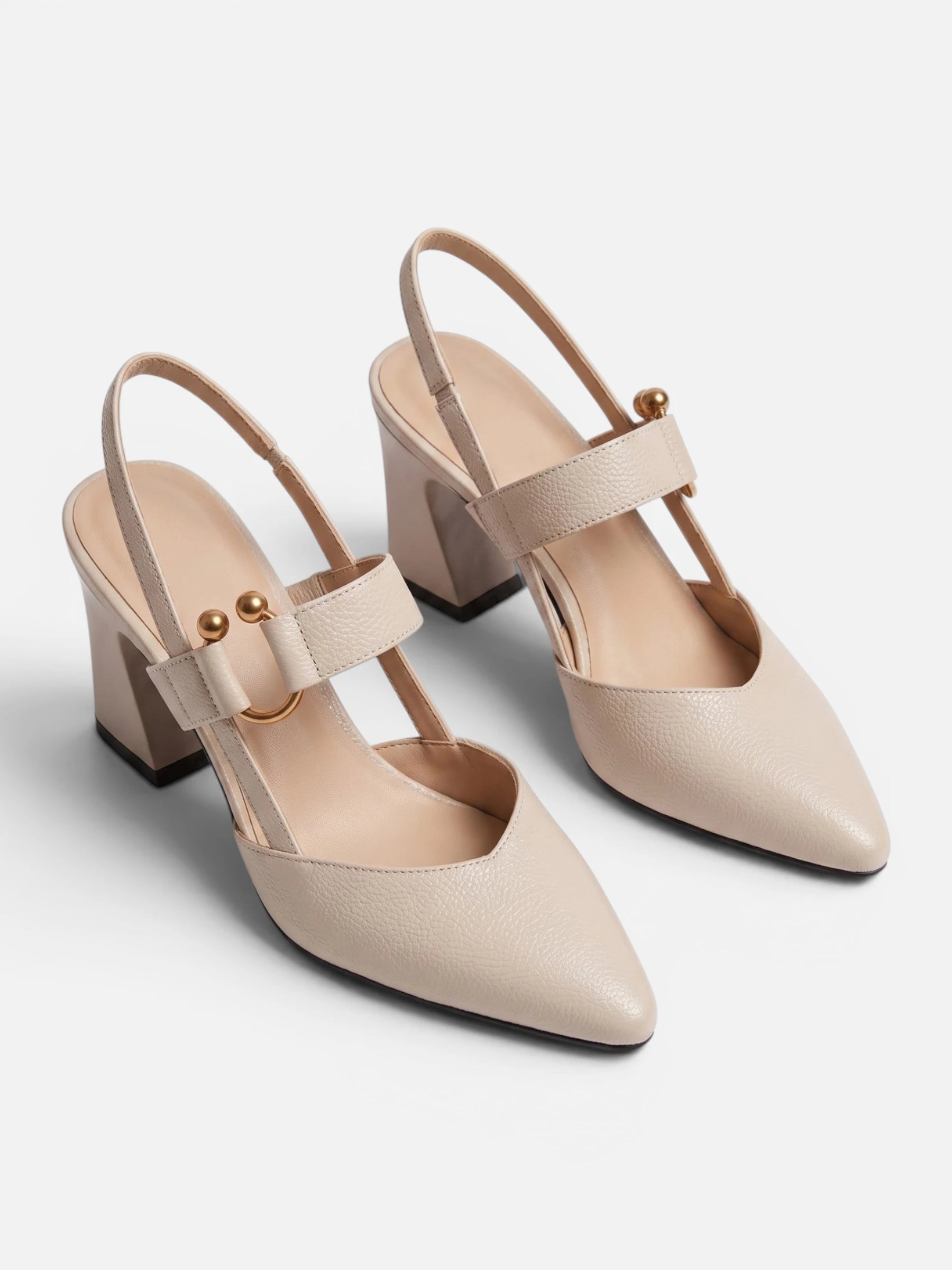 Women's Leather Slingback Block Heel Pumps with Buckle Strap