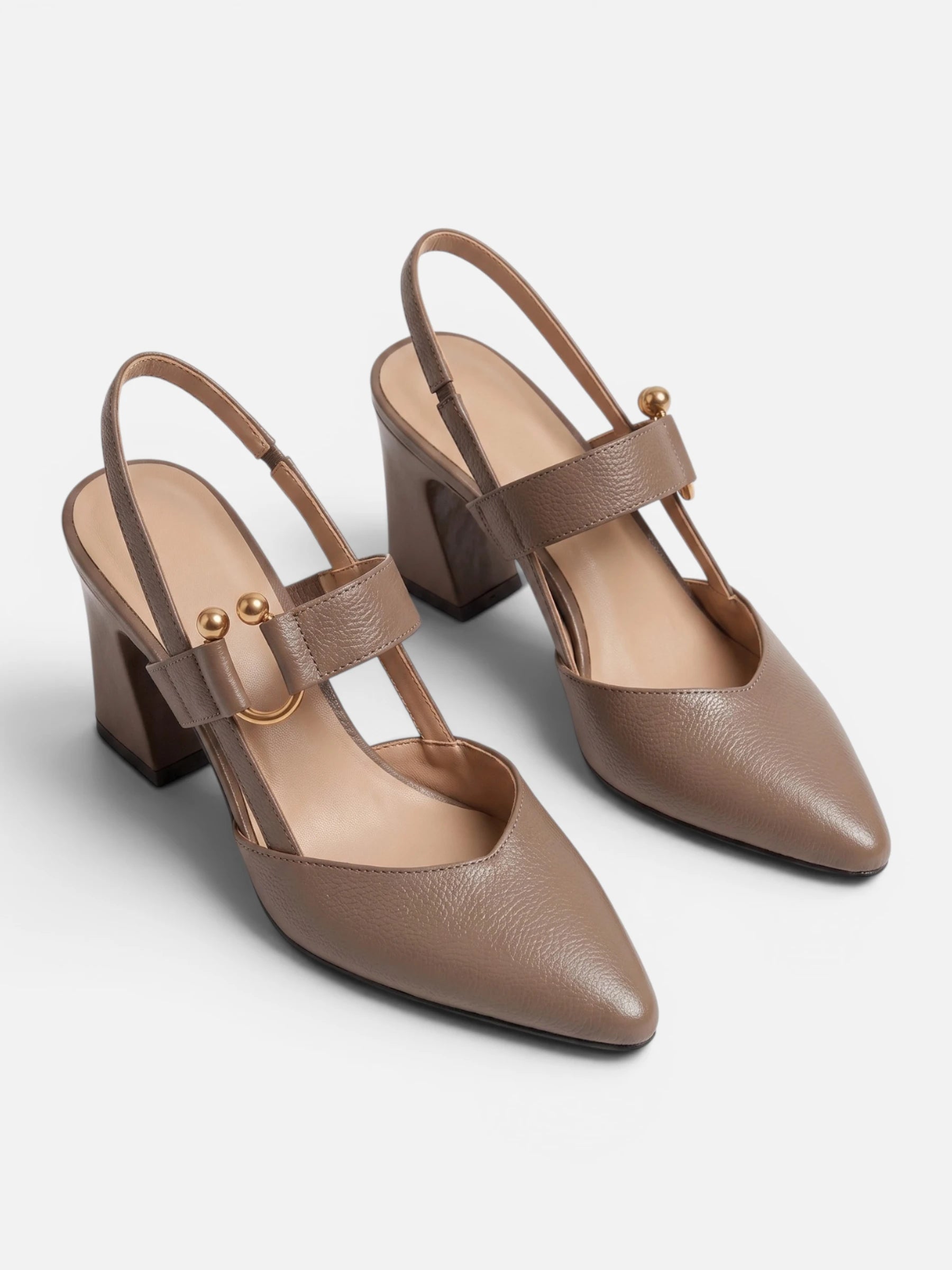 Women's Leather Slingback Block Heel Pumps with Buckle Strap