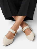 Women's Leather Slingback Block Heel Pumps with Buckle Strap