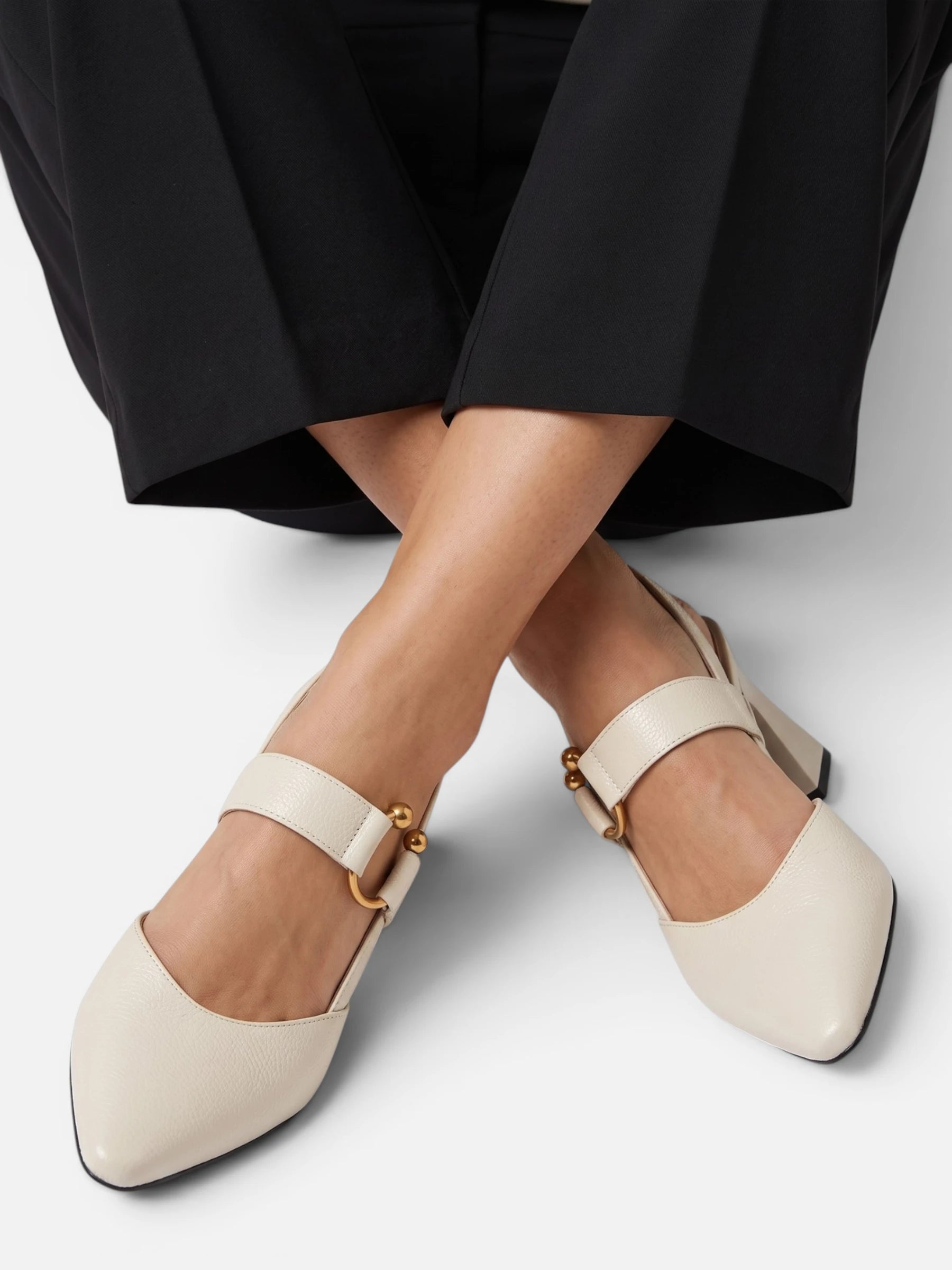 Women's Leather Slingback Block Heel Pumps with Buckle Strap
