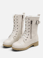 Women’s Leather Faux Fur Lined Lace Up Combat Boots