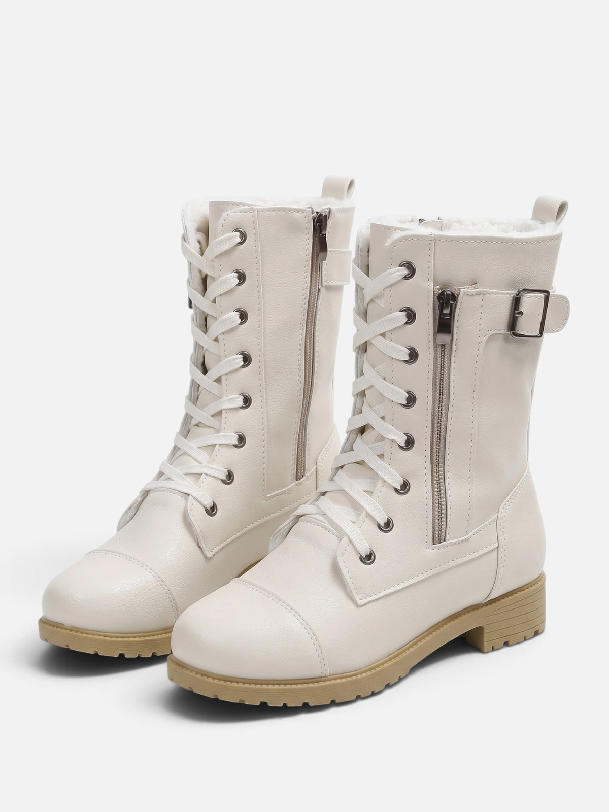 Women’s Leather Faux Fur Lined Lace Up Combat Boots