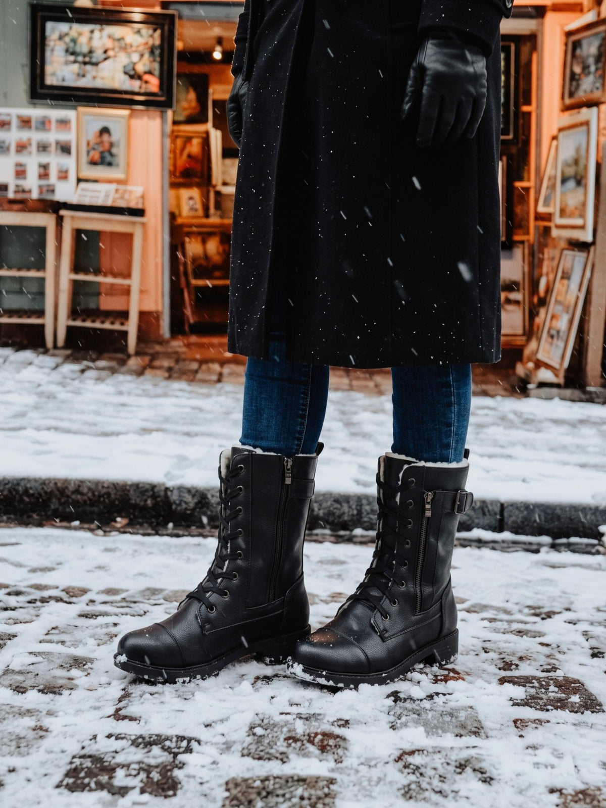 Women’s Leather Faux Fur Lined Lace Up Combat Boots
