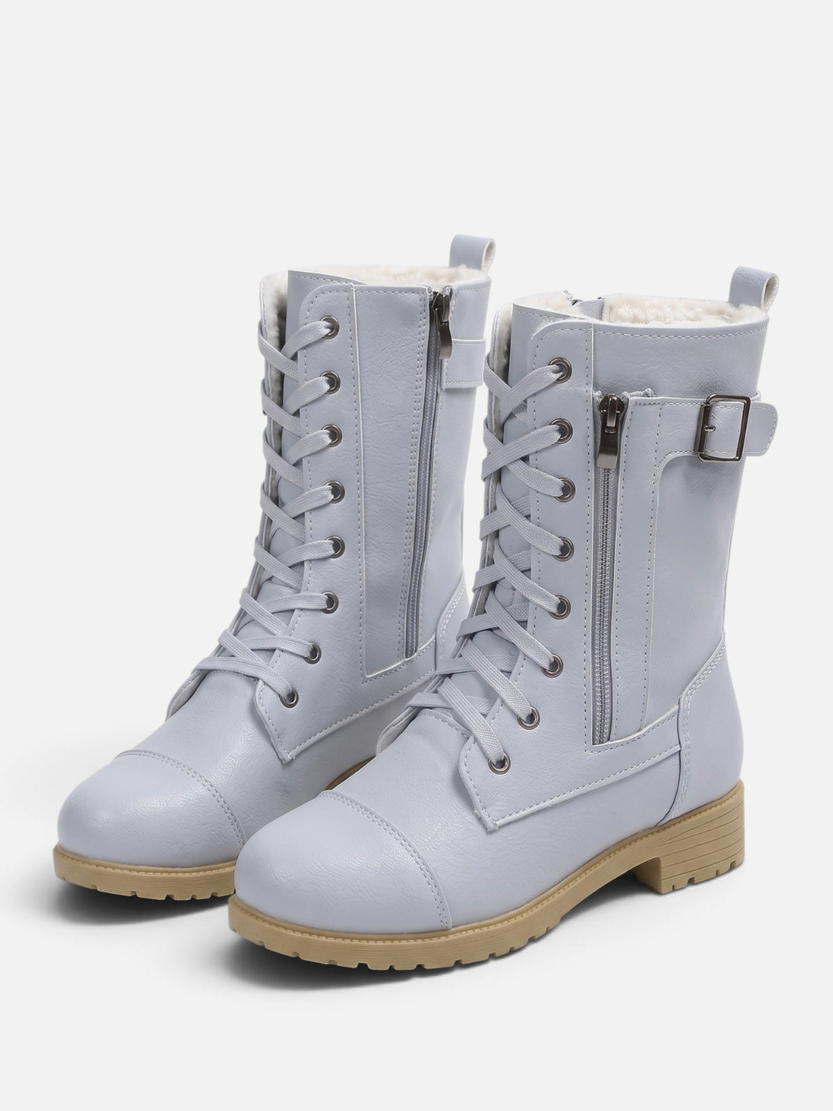 Women’s Leather Faux Fur Lined Lace Up Combat Boots