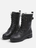 Women’s Leather Faux Fur Lined Lace Up Combat Boots