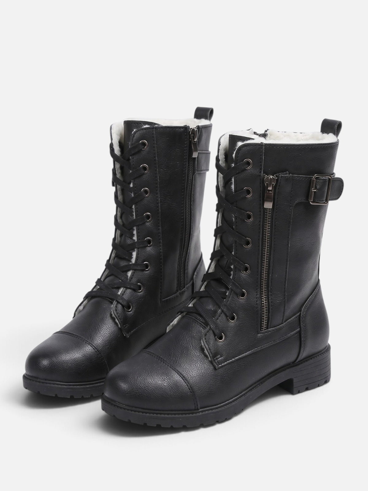 Women’s Leather Faux Fur Lined Lace Up Combat Boots