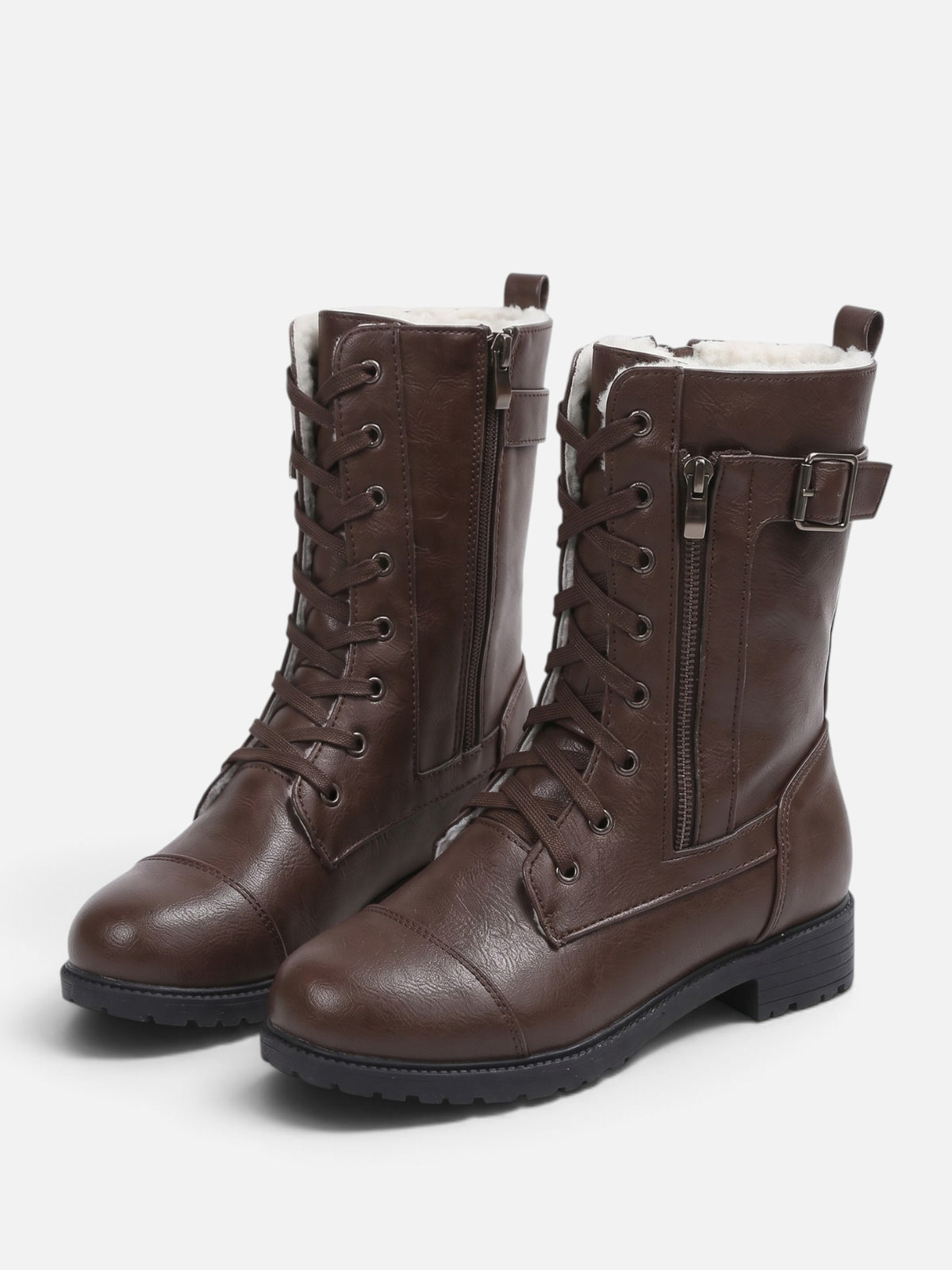 Women’s Leather Faux Fur Lined Lace Up Combat Boots